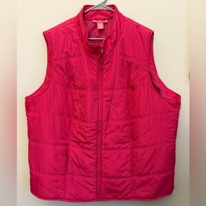 Woman Within Puffer Vest 3X | Hot Pink Quilted Zip Front Lightweight